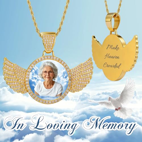 HJX Custom Circle Chain with Wings, Memorial Picture Necklace for Men Womem - color: 7-wing