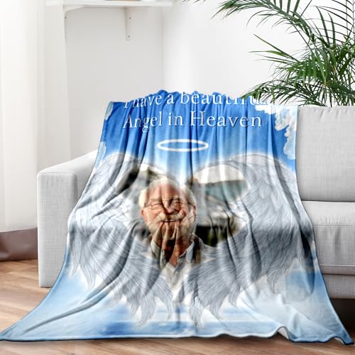 Arovene Ship Next Day, Custom Memorial Blanket with Photo - Printed in USA, A Hug from Heaven Blanket, Personalized Sympathy Gifts for Loss of Loved One Dad Mom Husband Wife Friend Dog Memorial Gifts - color: Style 01
