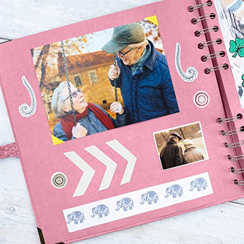 Bstorify Square Scrapbook Photo Albums 8 x 8 Inch Pink Thick Paper, Hardcover, Metal Corners, Ribbon Closure - Ideal for Your Scrapbooking Albums, Art & Craft Projects | Hardcover with Thick 200 GSM Kraft Paper, Ideal for Your Scrapbooking Albums, Art & C