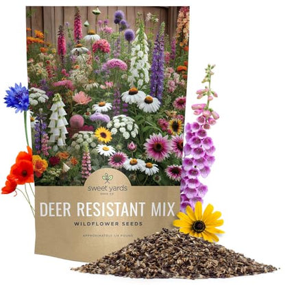 Deer Resistant Wildflower Seed Mixture - Bulk 1/4 Pound Bag - Over 60,000 Deer Tolerant Seeds - Open Pollinated and Non GMO - size: 1/4 Pound Bag