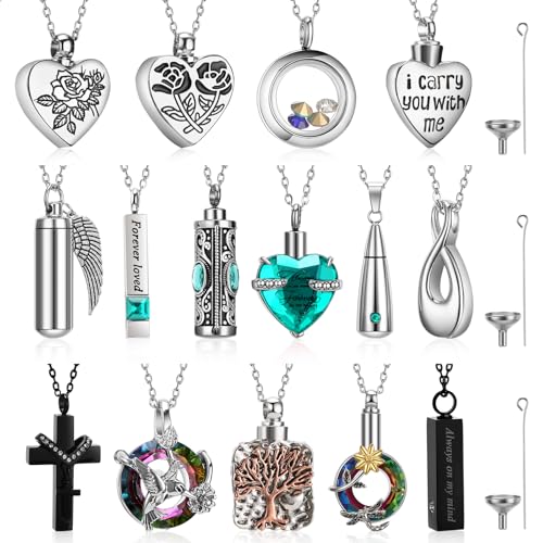 Ecation 15 Pcs Urn Necklace for Ashes Women Cremation Jewelry - color: Turquoise
