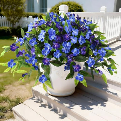 Hommyea Artificial Flowers for Outdoor, 2 PSC UV Resistant Fake Plants - color: Deep&light Blue