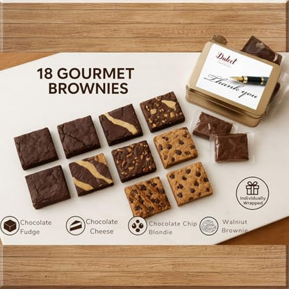 Thank You Gift Baskets - 18 Individually Wrapped Brownies Freshly Baked in a Variety of Flavors - Dulcet's Signature Flavored Fudge Brownies - Gift Box Comes with Thank You Card - style: Thank You