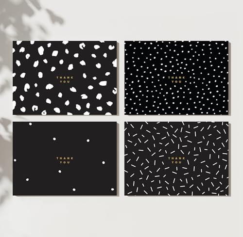 ThreeKin Collective 24-Pack Thank You Cards - 4 Modern Black and Gold Designs (6 Each) | 3.5” x 5” Folded Cards with Real Gold Foil | Wedding, Bridal, Baby Shower, and Party Stationery - style: Black