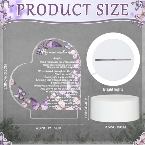 Coume Memorial Gift Night Light Clear Crystal Acrylic Heart Sympathy Gifts Sign LED Light Remembrance Bereavement Decor Condolence Present for Loss of Loved One(Purple Butterfly Style) - style: Purple Butterfly Style