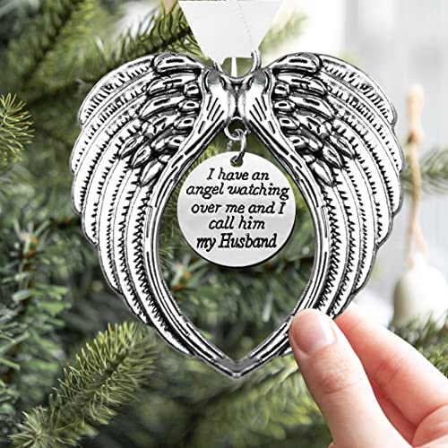 Christmas Memorial Hanging Ornaments Angel Wings, Memory Gifts Pendant I Have a Angel Watching Over Me I Call Him My Husband Xmas Tree Hanging Sympathy Gift for Loss of Loved One - color: Husband
