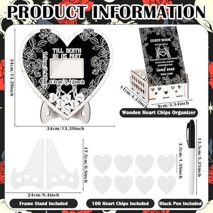 Chunful Hearts Guest Book Alternative with 100 Wooden Hearts Chips Box and Pen White Wooden Heart Picture Frame Rustic Guest Book Reception for Wedding Baby Shower Birthday Ceremony | Drop Box with Photo Frame and Pen, Rustic Decor for Reception or Birthd
