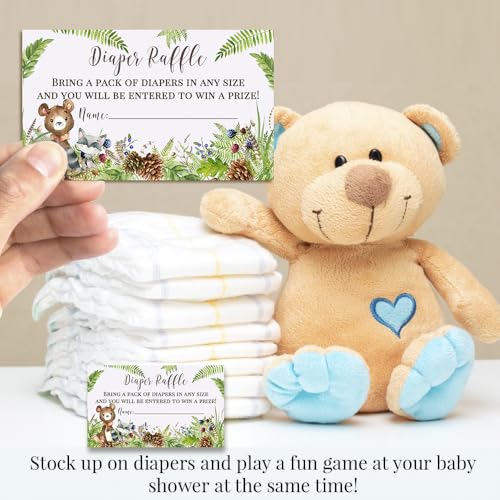 Baby Shower Invites Gender Neutral – Watercolor Woodland Baby Shower Invitation Bundle with Diaper Raffle Tickets, Book Request Cards & Envelopes. Set of 20 5X7 Woodland Creatures Invitation Kit Sets for Boy or Girl - style: Woodland Creatures