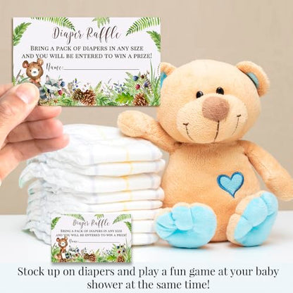 Baby Shower Invites Gender Neutral – Watercolor Woodland Baby Shower Invitation Bundle with Diaper Raffle Tickets, Book Request Cards & Envelopes. Set of 20 5X7 Woodland Creatures Invitation Kit Sets for Boy or Girl - style: Woodland Creatures