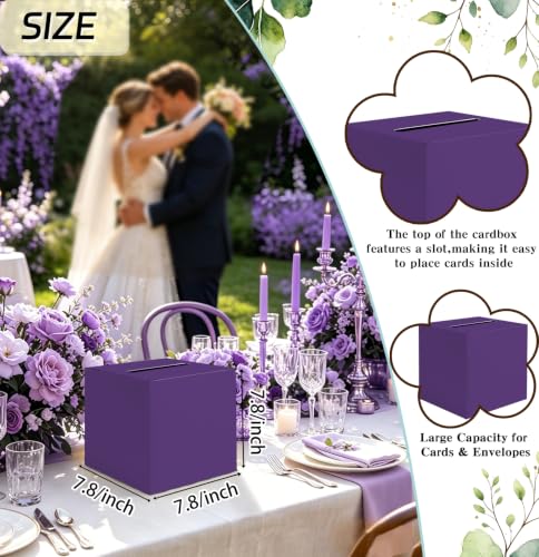 SietDESEO Purple Card Box with Slot Money Gift Card Box Holder for Party Wedding Reception Birthday Graduation Bridal Shower Baby Shower Diaper Raffle Box - color: PURPLE CARD BOX, size: 7.8 X 7.8 X 7.8 INCH