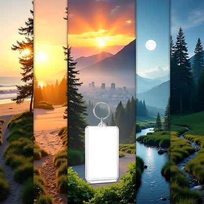 Transparent Acrylic Keychain Photo Frame, 1.57 x 2.16 Inches, Double Sided, Rectangle, with Split Ring, Picture Frames