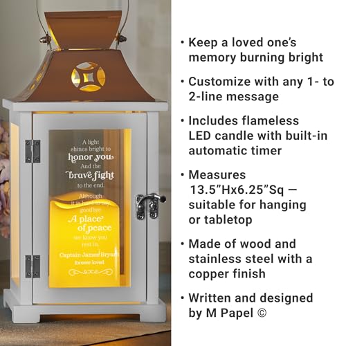 Let's Make Memories Personalized Memorial Lantern - Sympathy - Condolences - LED Candle - Automatic Timer - Wood/Stainless Steel - Copper Finish - A Brave Fight - style: A Brave Fight