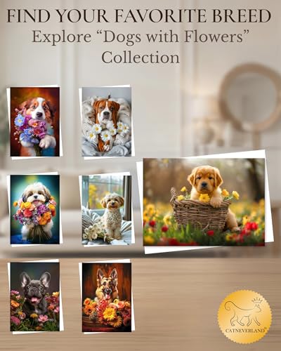 Golden Retriever Puppy All Occasions Greeting Card - Dog with Flowers from Unique Dogs Party Delights Collection - Large 5x7 Inch - Blank Inside with White Envelope - color: Golden Retriever Puppy with Yellow Flowers