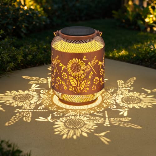 Dragonfly Solar Lantern Outdoor Hanging Solar Garden Light Gifts for Women - color: Sunflower