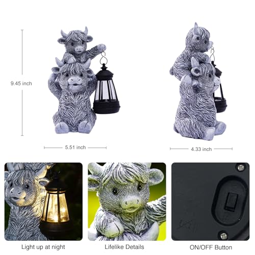 Goodeco Highland Cow with Solar Lantern Garden Statue - color: Grey Cow