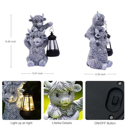 Goodeco Highland Cow with Solar Lantern Garden Statue - color: Grey Cow