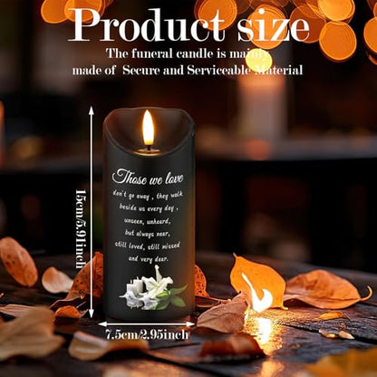 VIHOSE Sympathy Gifts for Loss of Loved One Memorial Candles LED Flameless Funeral Gifts Lily Candles Memorial Celebration Remembrance Bereavement Gift Battery Candle for Prayers(Black)