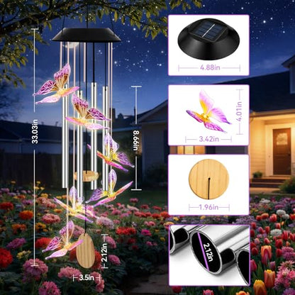 Solar Wind Chimes for Outside Color Changing Light, Purple Butterfly - color: Purple Butterfly