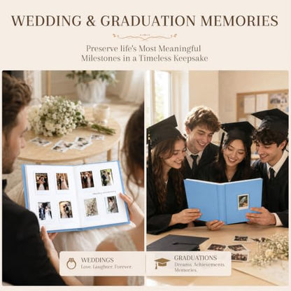 Ruibytree 128 Pockets Instant Mini Photo Album for 2x3 Pictures, Blue | Writing Space, Premium Vegan Leather, Flat-Fit Clear Pocket, Wedding Guest Book for Polaroid 2x3 Photos, Graduation Keepsakes - color: 128 Pocket Blue