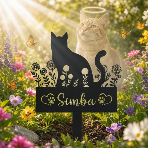 Cat Memorial Gifts for Loss of Cat, Personalized Cat Grave Marker with Name, Waterproof Metal Pet Memorial Gifts for Cats, Outdoor Garden Pet Grave Markers - color: Cat 12