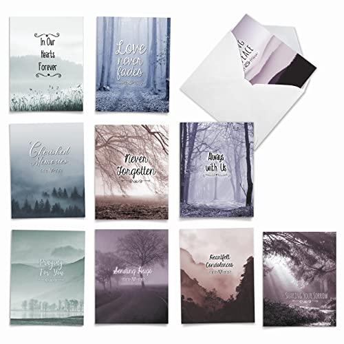 The Best Card Company - 10 Deepest Sympathy Cards with Envelopes (4 x 5.12 Inch) - Sending Hugs Prayers Condolences, Sharing your Sorrow - Misty Moments AM9154SMG-B1x10 - style: Misty Moments