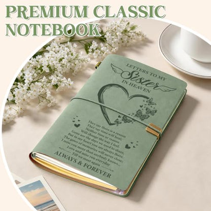 Vetbuosa Memorial Gifts for Loss of Sister, Letters to Sister in Heaven Leather Journal, Sympathy Remembrance Bereavement Condolence Gifts for Loss of Sister, A6 Green Journal with 140 Pages - color: Green-Sister