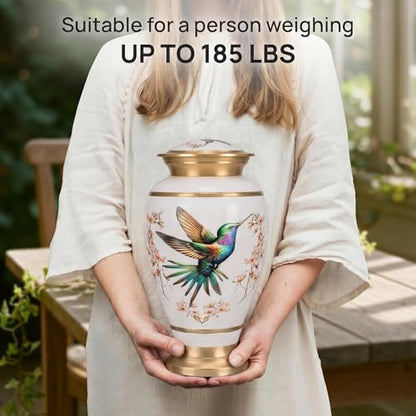Remoria Cremation Urns for Human Ashes, Large Adult White Hummingbird Urn | Funeral Urn for Female & Male, 185 Cu In, Gift Box and Velvet Bag Included - color: White