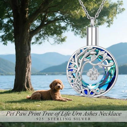 DAOCHONG Pet Paw Print Tree of Life Urn Necklace for Dog Cat Ashes Memorial | Sterling Silver Pet Cremation Pendant | Paw Print Keepsake | Memorial for Pet Loss - style: Paw Print Tree of Life Urn Necklaces