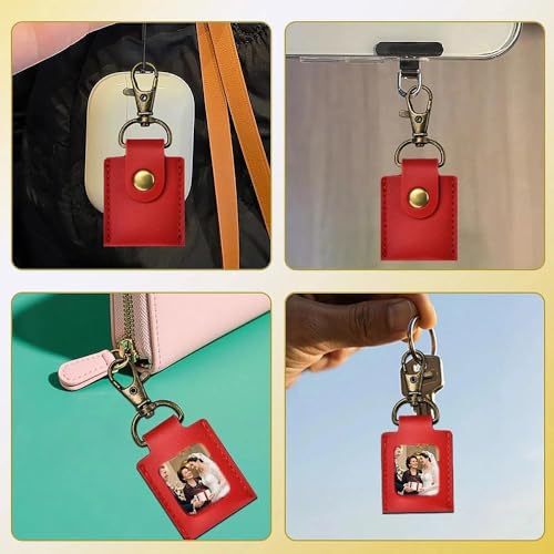 Leather Photo Frame Keychains for Women Men Birthday Anniversary Christmas Gifts - color: Red