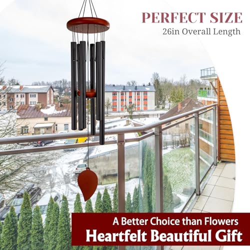 Small Wind Chimes for Outside, Wind Chimes Outdoor with 6 Tuned Tubes, Memorial WindChimes for Garden, Patio and Home - size: 26" BKLeaf