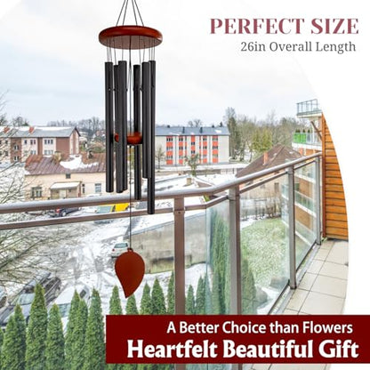 Small Wind Chimes for Outside, Wind Chimes Outdoor with 6 Tuned Tubes, Memorial WindChimes for Garden, Patio and Home - size: 26" BKLeaf
