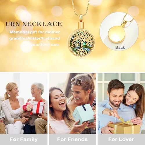 Tree of Life Teardrop Urn Necklace for Ashes Teardrop Crystal Cremation Jewelry Celtic knot Ashes Pendant Stainless Steel Keepsake Memorial Jewelry for Women Men - color: B-Gold