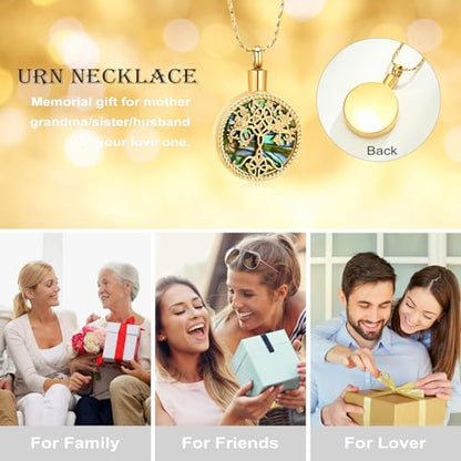 Tree of Life Teardrop Urn Necklace for Ashes Teardrop Crystal Cremation Jewelry Celtic knot Ashes Pendant Stainless Steel Keepsake Memorial Jewelry for Women Men - color: B-Gold