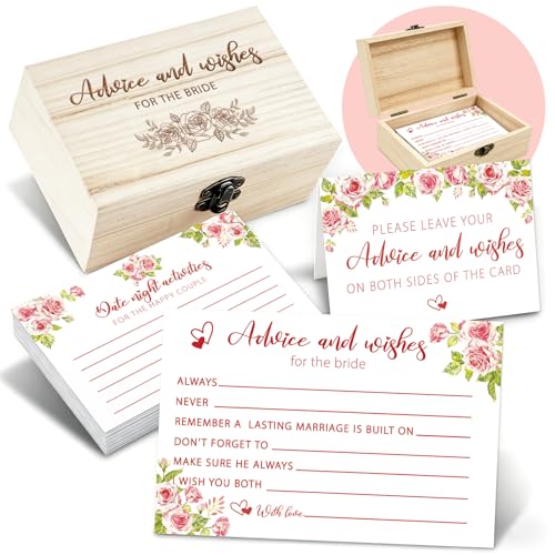 Advice For The Bride Cards,50 Pcs Advice and Wishes Cards Box - color: Pink Flower