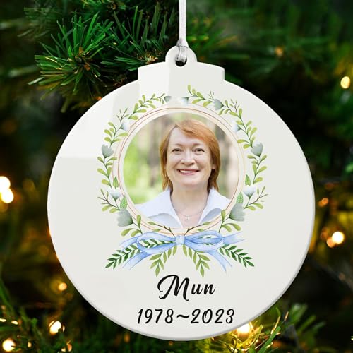 Personalized Memorial Christmas Ornaments with Photo - Custom Christmas Tree Decorations Xmas Gifts in Loving Memory Keepsake for Your Loved Ones (Design 2, Round) - color: Design 2, size: Round
