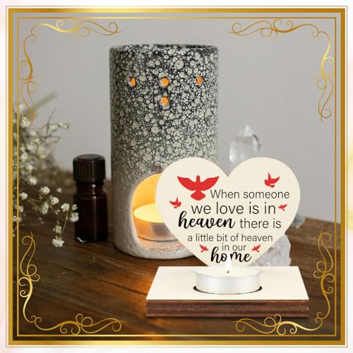Memorial Tealight Candle Holder with Red Birds “Heaven in Our Home” Verse, Heart-Shaped Remembrance Plaque, Sympathy Bereavement Gift, LMM14 - color: Sympathy Bereavement