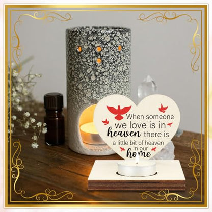 Memorial Tealight Candle Holder with Red Birds “Heaven in Our Home” Verse, Heart-Shaped Remembrance Plaque, Sympathy Bereavement Gift, LMM14 - color: Sympathy Bereavement