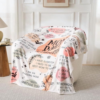 New Mom Gift Blanket 50x60 Inch – Soft Cozy Throw with Inspirational Words, Postpartum Gifts for New Mothers, Mother’s Day Birthday - color: Mom-hua