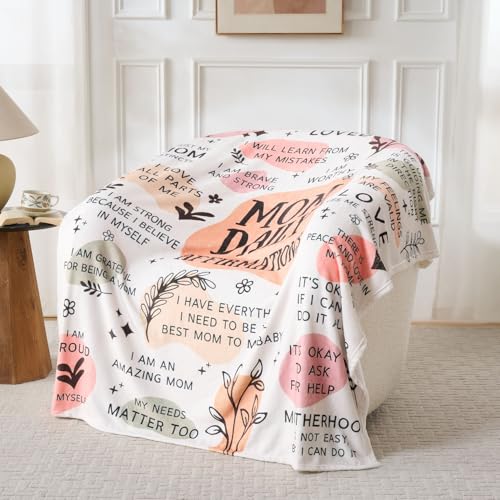 New Mom Gift Blanket 50x60 Inch – Soft Cozy Throw with Inspirational Words, Postpartum Gifts for New Mothers, Mother’s Day Birthday - color: Mom-hua