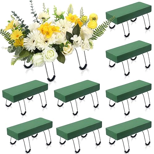 Soaoo 8 Pieces Headstone Flower Saddle Gravestone Saddles with Floral Foam Cemetery Saddles for Headstones Gravestone Flower Holder Wire Rustproof Galvanized Tombstone Hugger (11 Inch) - size: 11 Inch
