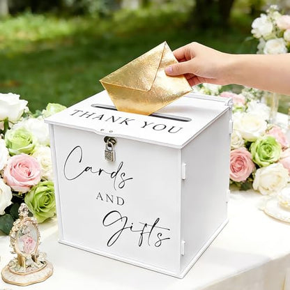 White Card Box with Lock & Slot, Elegant Wedding Card Boxes for Reception Money Envelope Cash Cards & Gifts, Spacious Gift Cards Holder Box for Party Graduation Baby Bridal Shower Table Decor - size: Large