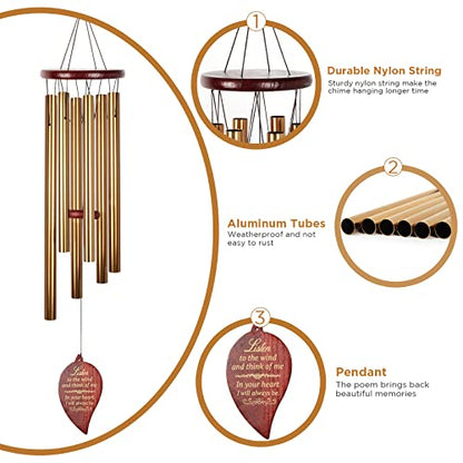 Memorial Wind Chimes Gift, Windchime for Loss of Loved one, Outside deep Tone Large aluminiu, Bereavement Memorial Gifts Sympathy Wind Chimes,Unisex Gift Garden Decor,mom,Grandmother,Women Gifts - size: Teardrop-Golden Envelope