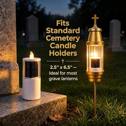 OURMEMEMO Solar Cemetery Candles 2 Pack for Double Headstone Waterproof | 2-pack solar grave candles for double headstones, auto on/off, IP65 waterproof memorial decor - size: 2