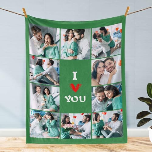 D-Story Custom Blanket with Photos Text Personalized Blankets and Throws Customized Fleece Picture Blanket for Adult Kid Funny Birthday Gifts for Couple Wife Husband Family 10 Photos - color: B1-10 Photos