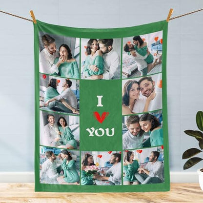 D-Story Custom Blanket with Photos Text Personalized Blankets and Throws Customized Fleece Picture Blanket for Adult Kid Funny Birthday Gifts for Couple Wife Husband Family 10 Photos - color: B1-10 Photos