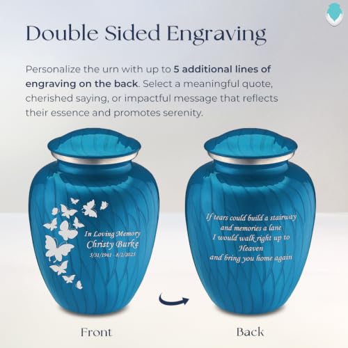 Geturns Embrace Adult Custom Butterfly Cremation Urns for Human Ashes I Pearl Racing Blue Large Funeral Urn for Female and Male I 200 lbs (Pearl Racing Blue) - color: Pearl Racing Blue