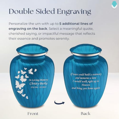 Geturns Embrace Adult Custom Butterfly Cremation Urns for Human Ashes I Pearl Racing Blue Large Funeral Urn for Female and Male I 200 lbs (Pearl Racing Blue) - color: Pearl Racing Blue