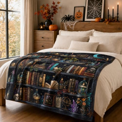 Halloween Blanket Gothic Book Throw Blankets Gifts for Women Men 50"X60" - color: Bookshelf