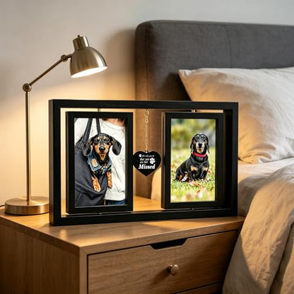 ATOBART Pet Memorial Gifts Twin Rotating Wooden Picture Frames - color: Black