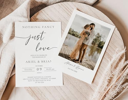 All Ewired Up Wedding Invitations and Envelopes, Nothing Fancy, Just Love, Photo Personalized Large 5X7, Minimalist, Elopement Reception Invite, Modern Reception